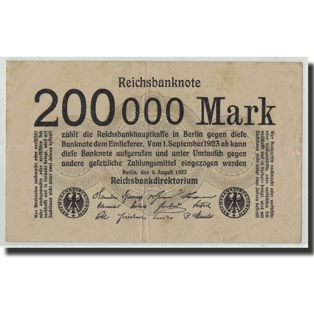 Banknote, Germany, 200,000 Mark, 1923, 1923-08-09, KM:100, VF(30-35)