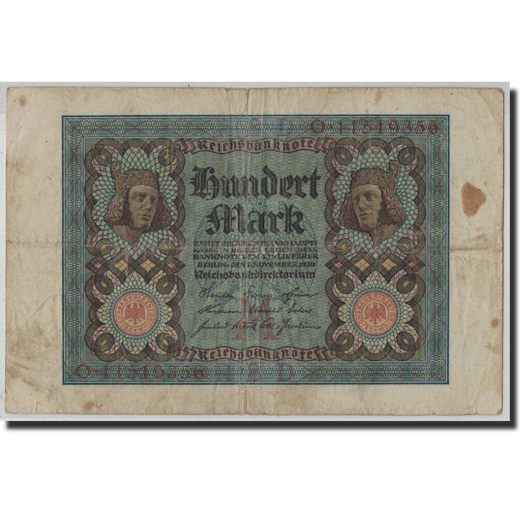 Billete, 100 Mark, 1920, Alemania, KM:69b, 1920-11-01, RC+