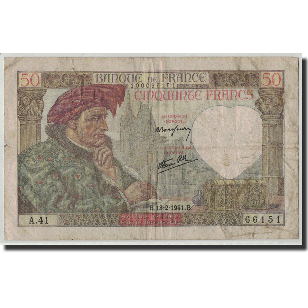 Billete, Francia, 50 Francs, 50 F 1940-1942 ''Jacques Coeur'', 1941, 1941-02-13
