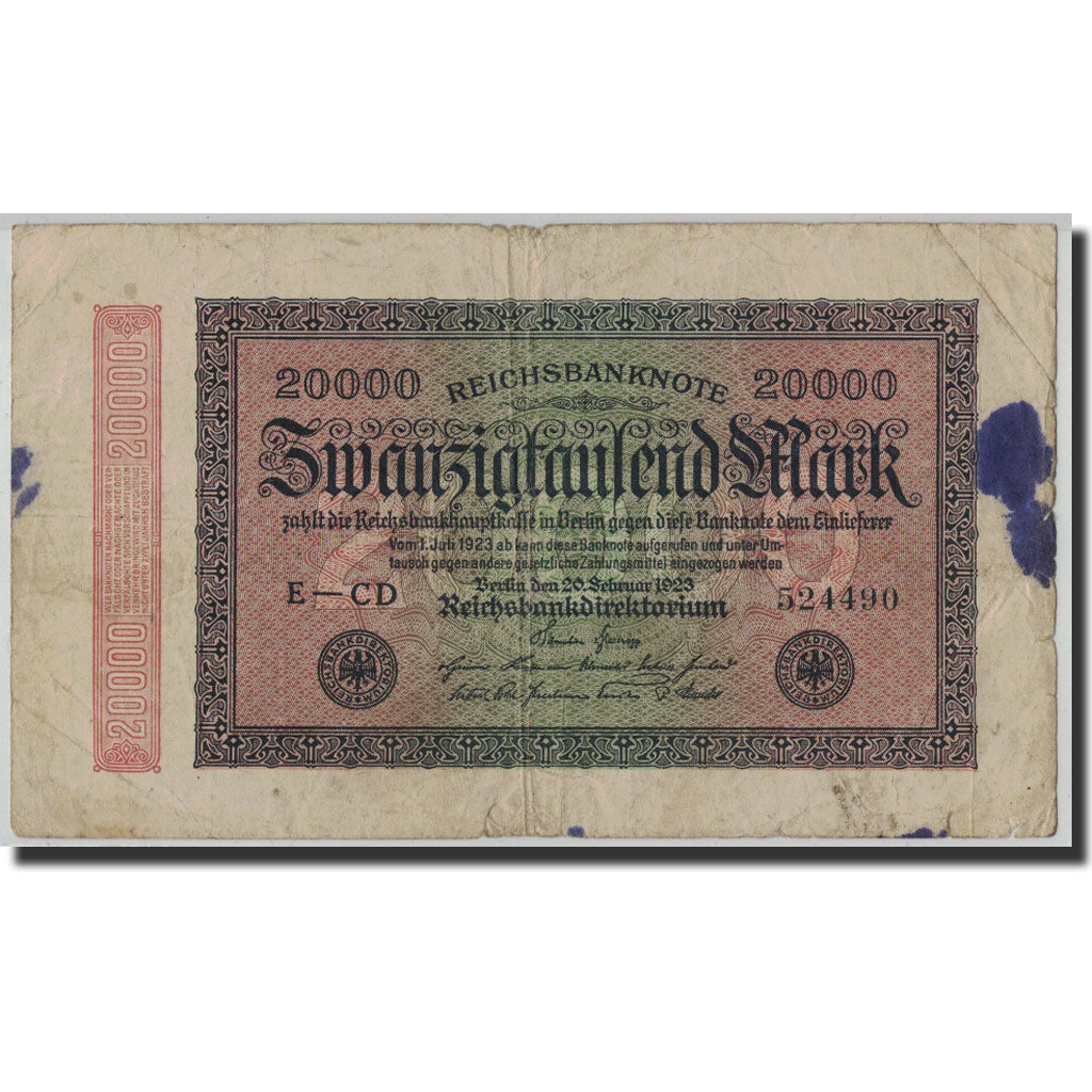 Banknote, Germany, 20,000 Mark, 1923, 1923-02-20, KM:85b, VG(8-10)
