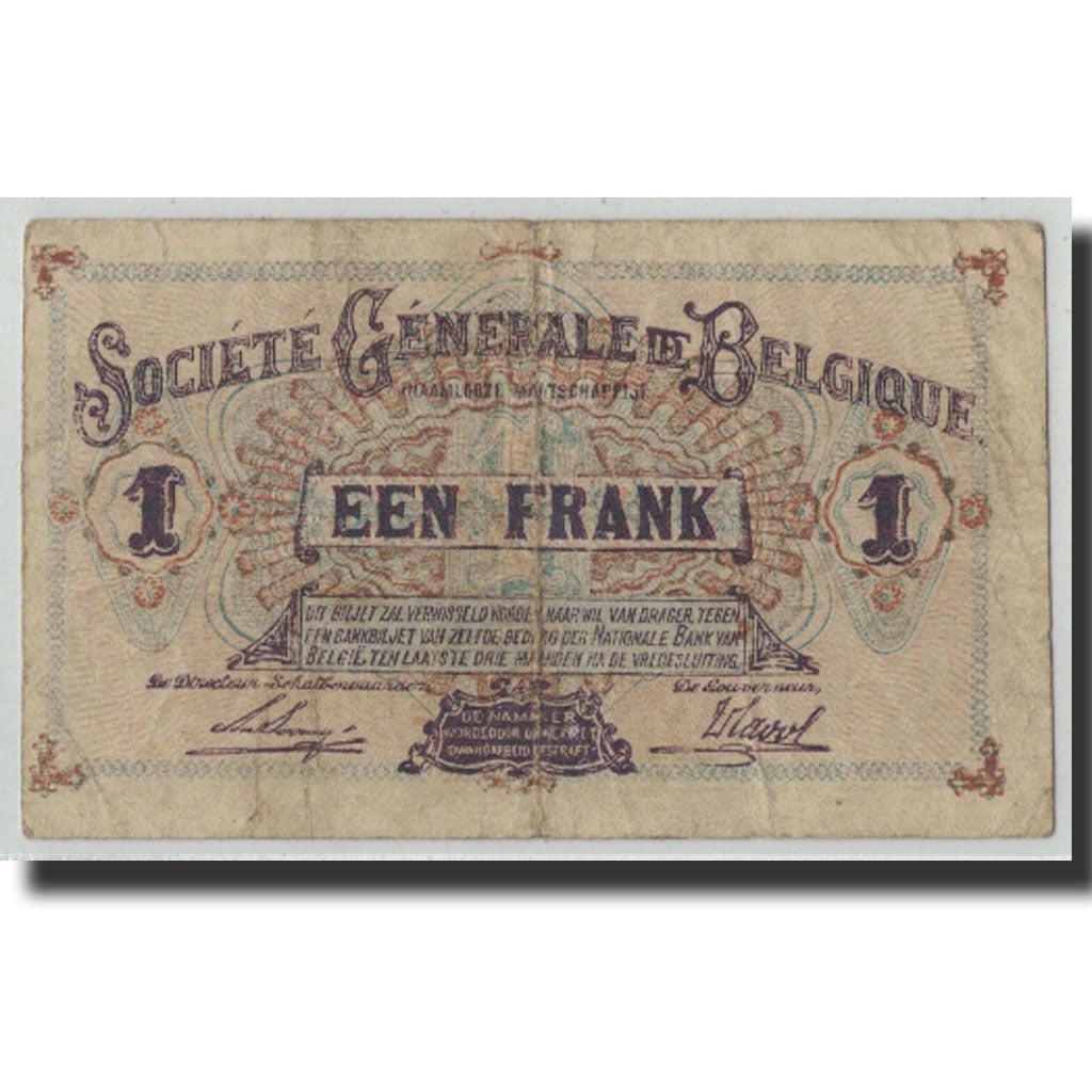 Geldschein, Belgien, 1 Franc, 1918, 1918-10-21, KM:86b, SGE+
