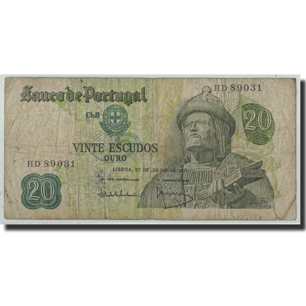 Banknote, Portugal, 20 Escudos, 1971, 1971-07-27, KM:173, VG(8-10)