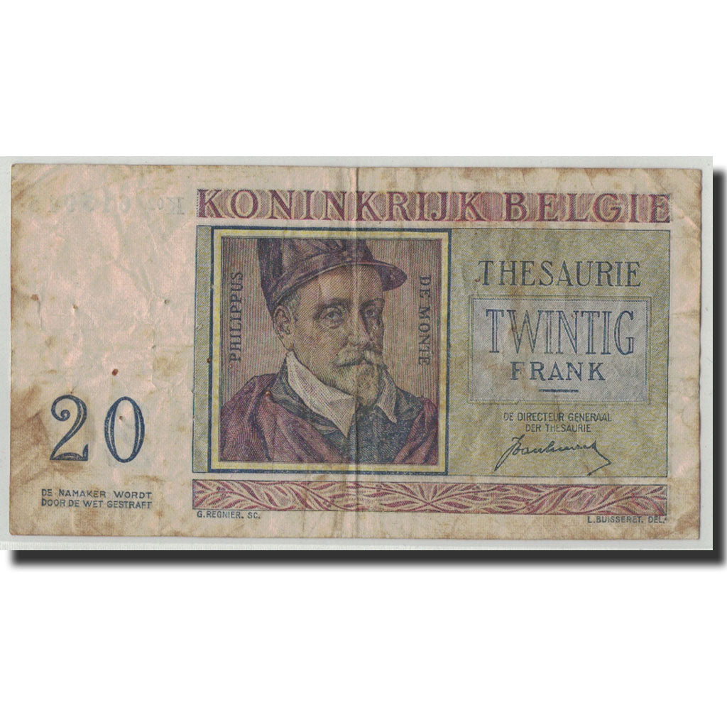 Banknote, Belgium, 20 Francs, 1950, 1950-07-01, KM:132a, VG(8-10)