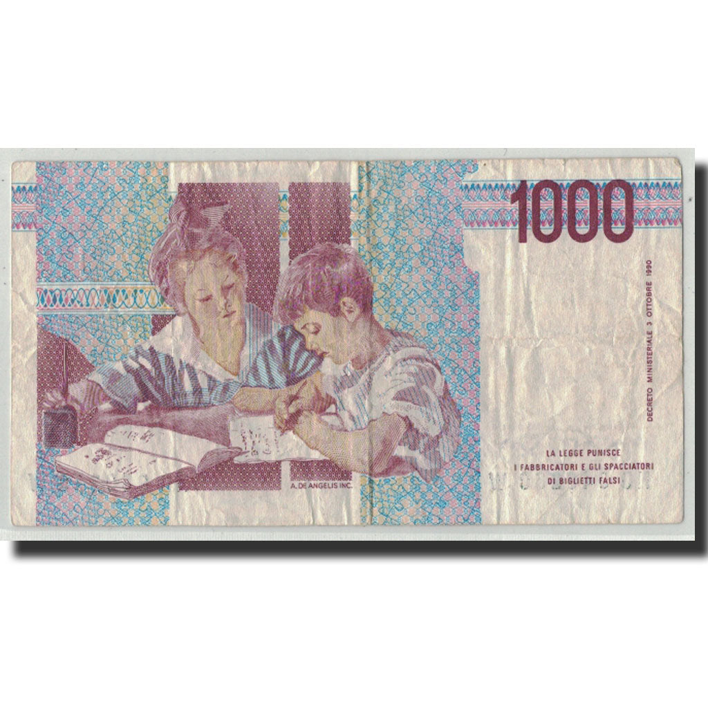 Banknote, Italy, 1000 Lire, 1990, 1990-10-03, KM:114b, VG(8-10)