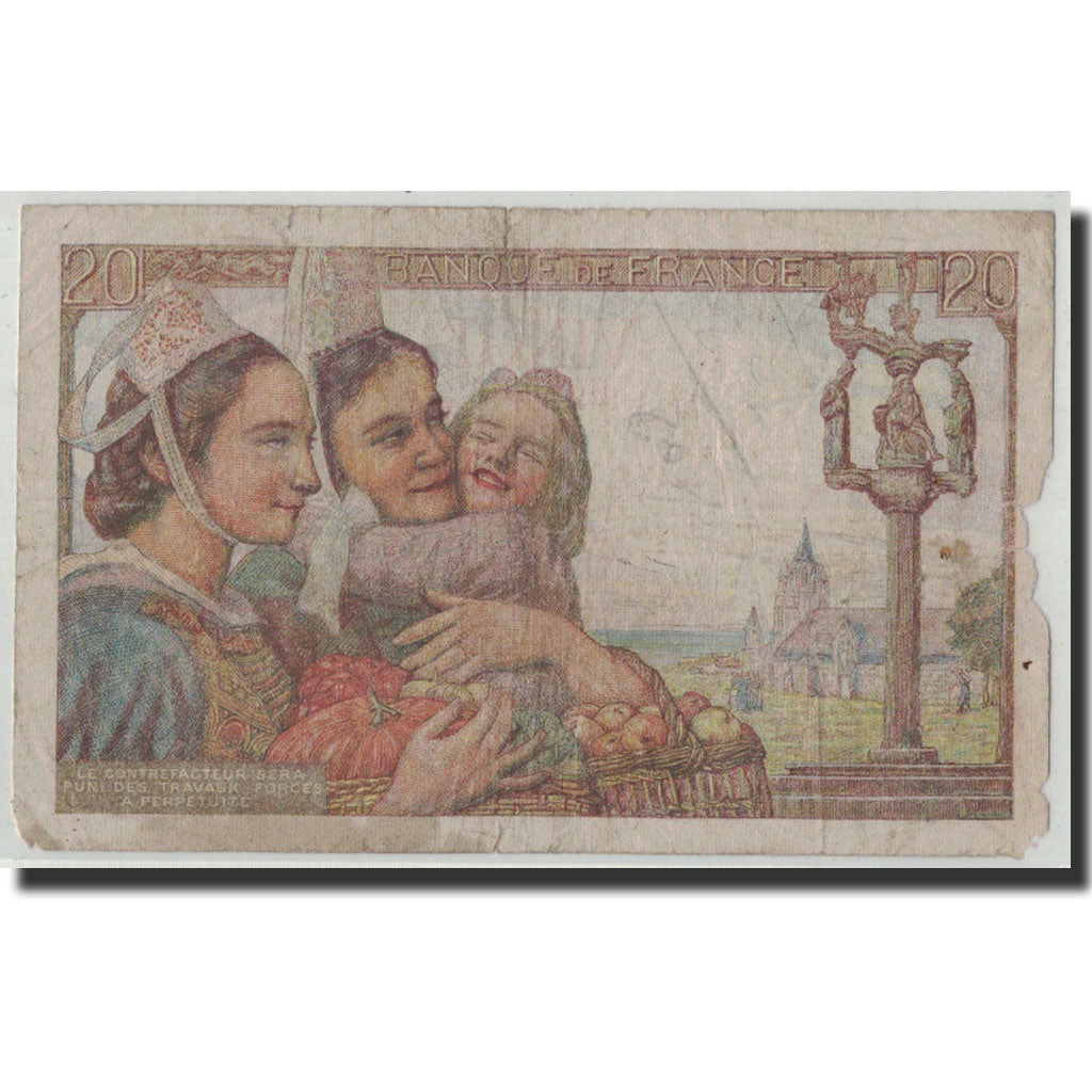 France, 20 Francs, 1944, 1944-05-17, VG(8-10), Fayette:13.9, KM:100a