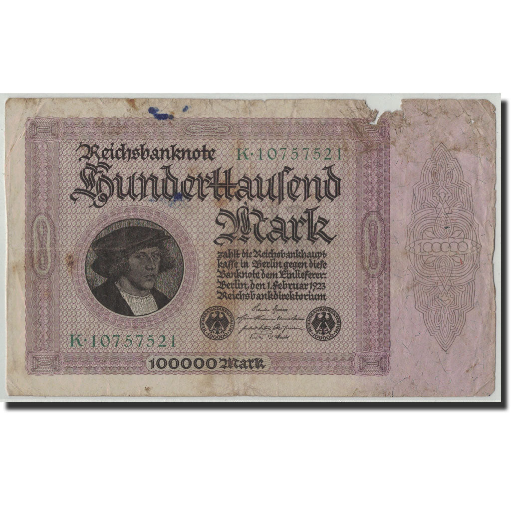 Banknot, Niemcy, 100,000 Mark, 1923, 1923-02-01, KM:83a, VG(8-10)