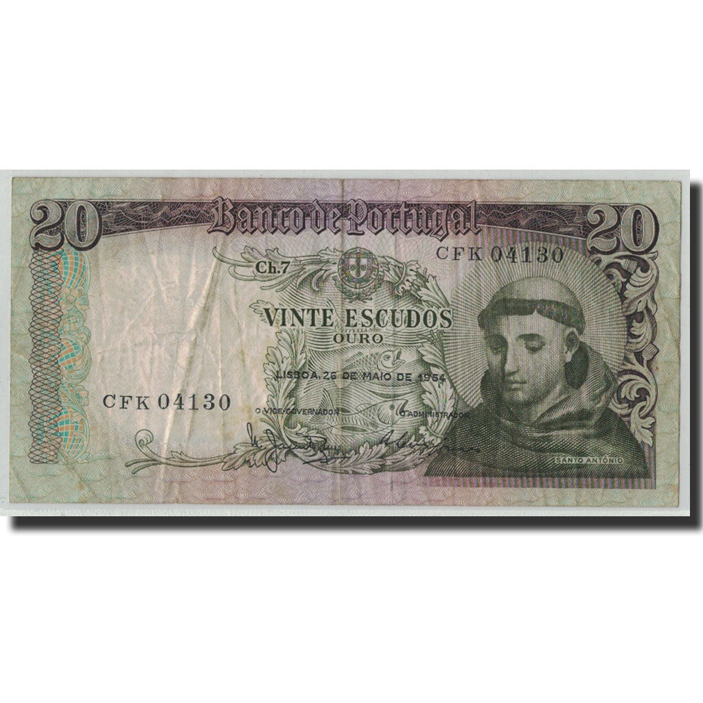 Geldschein, Portugal, 20 Escudos, 1964, 1964-05-26, KM:167b, S