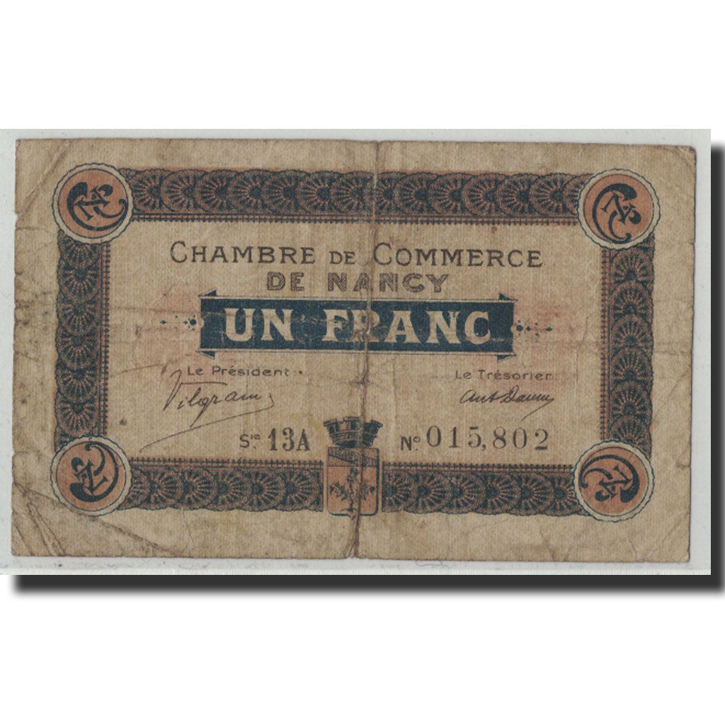 France, Nancy, 1 Franc, 1918, B+, Pirot:87-30