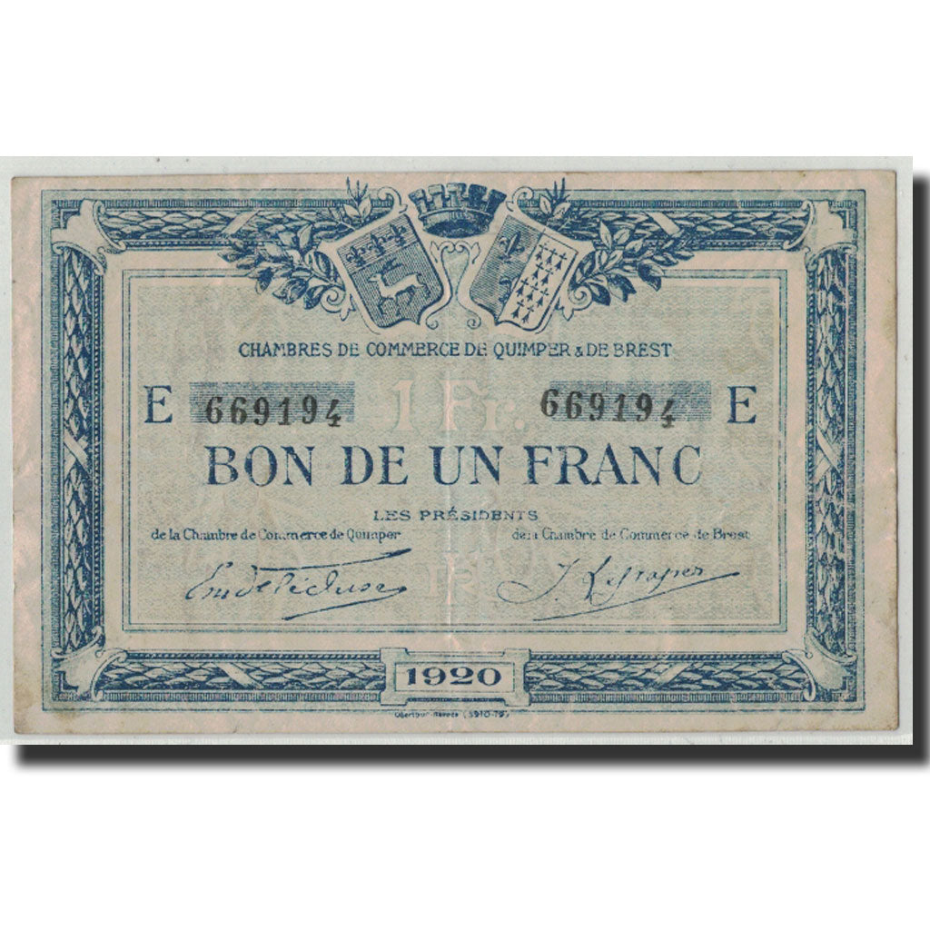 Frankreich, Quimper et Brest, 1 Franc, 1920, S, Pirot:104-17