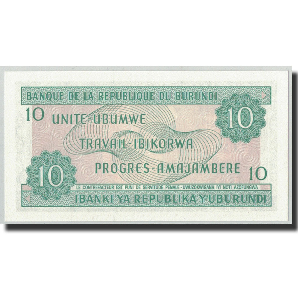 Biljet, Burundi, 10 Francs, 1989, 1989-10-01, KM:33b, NIEUW