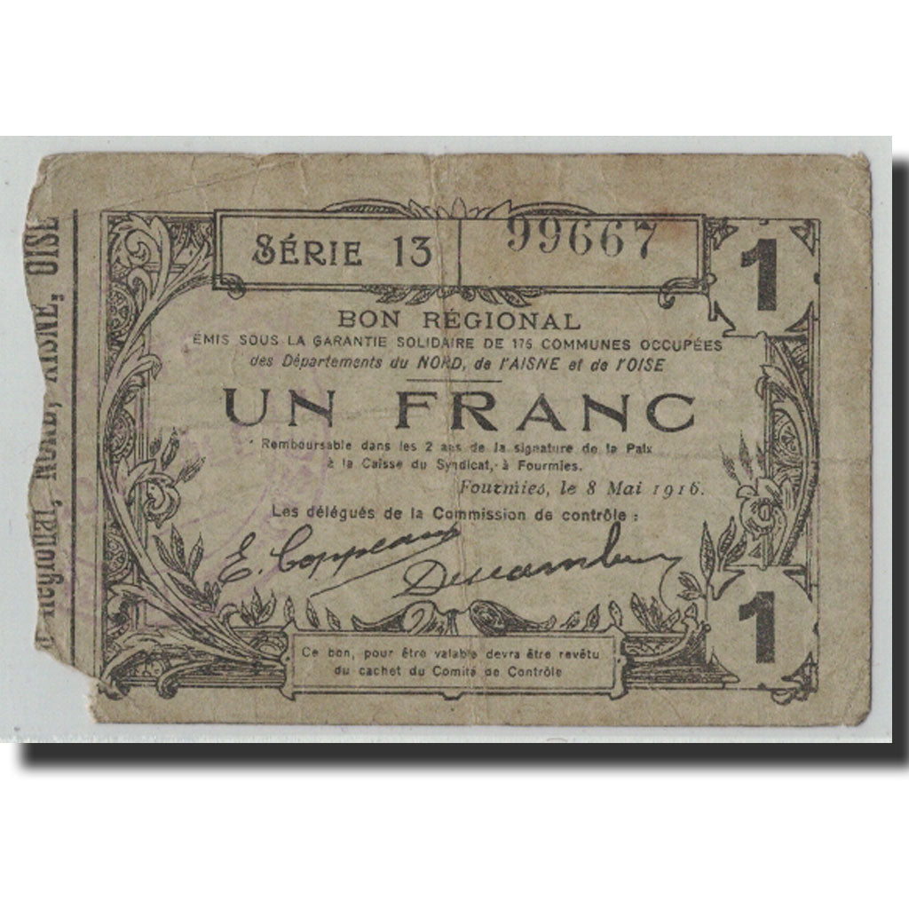 France, Fourmies, 1 Franc, 1916, F(12-15), Pirot:59-1116