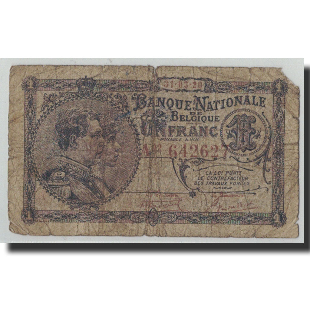 Billete, 1 Franc, 1920, Bélgica, 1920-03-31, KM:92, RC