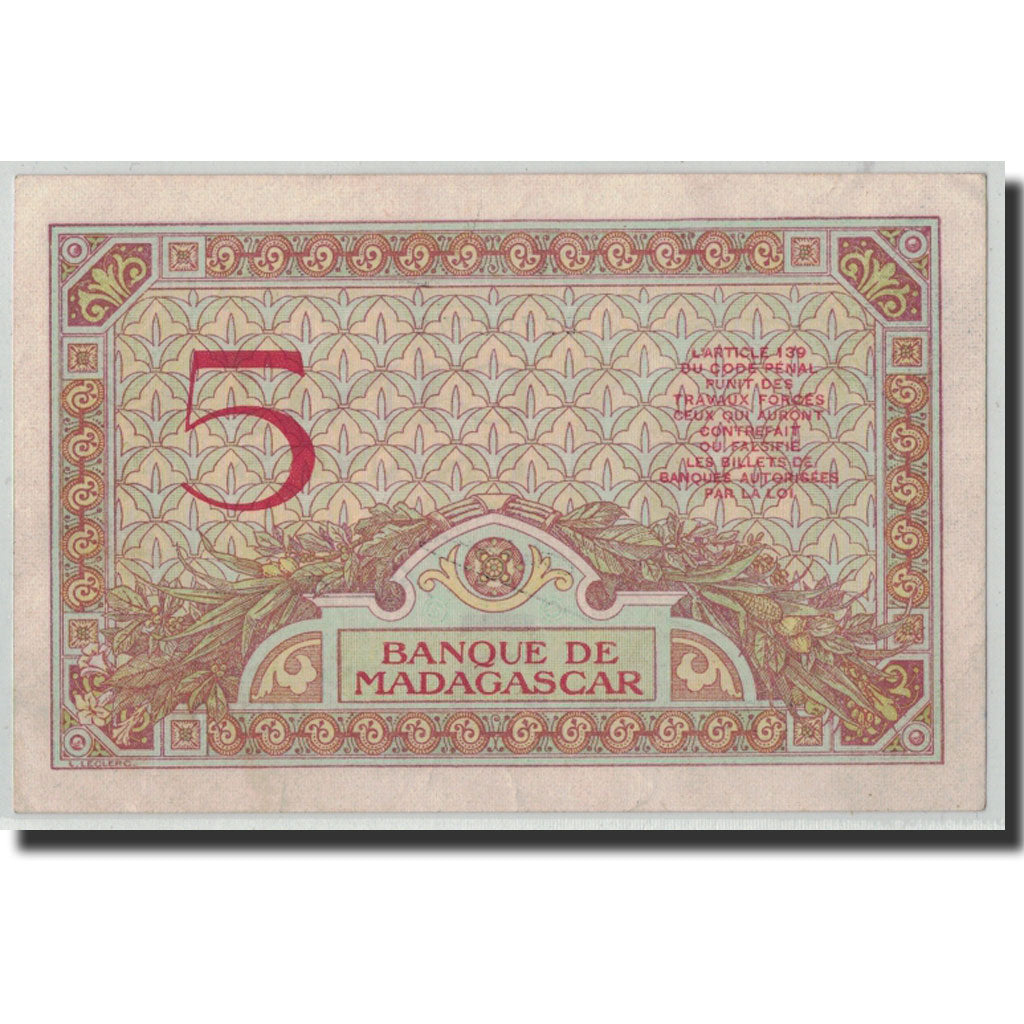 Banknote, Madagascar, 5 Francs, Undated (ca.1937), KM:35, UNC(60-62)