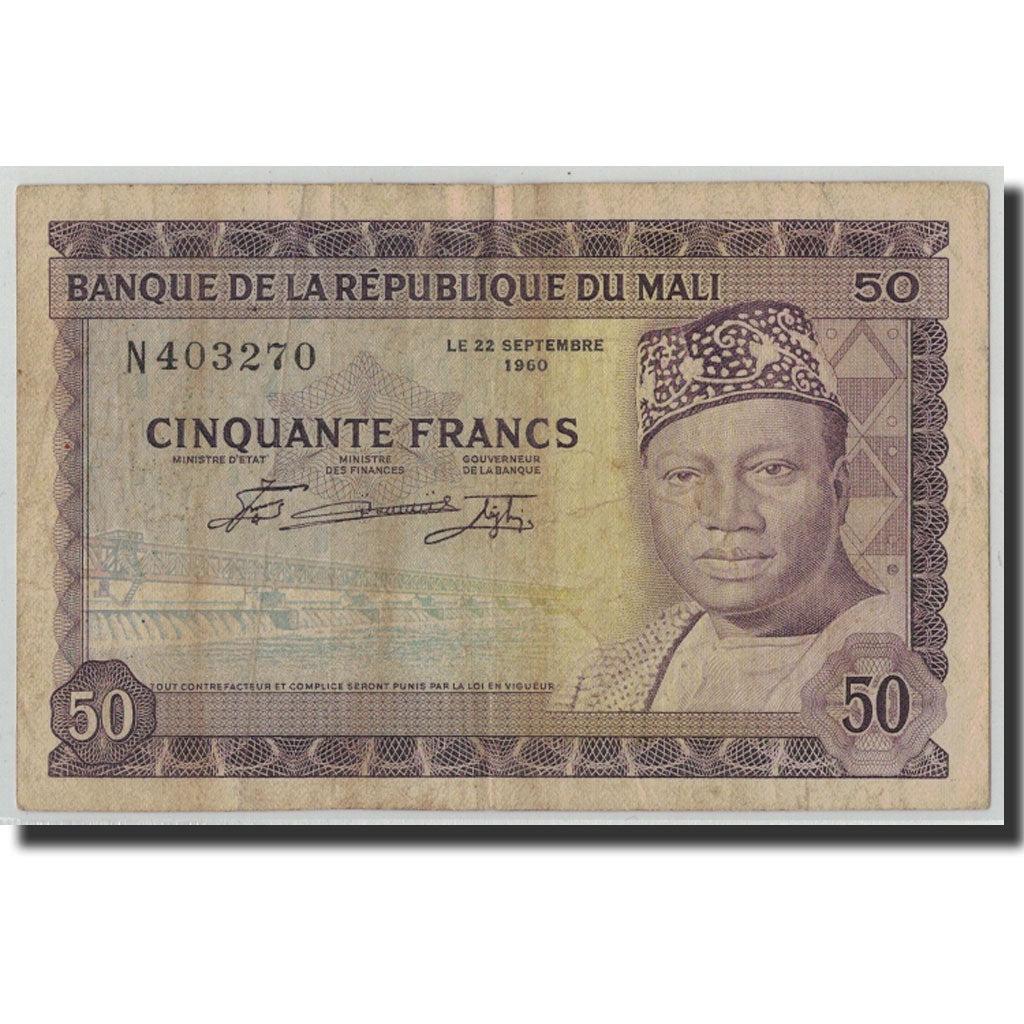 Banknote, Mali, 50 Francs, 1960, 1960-09-22, KM:6a, VF(20-25)