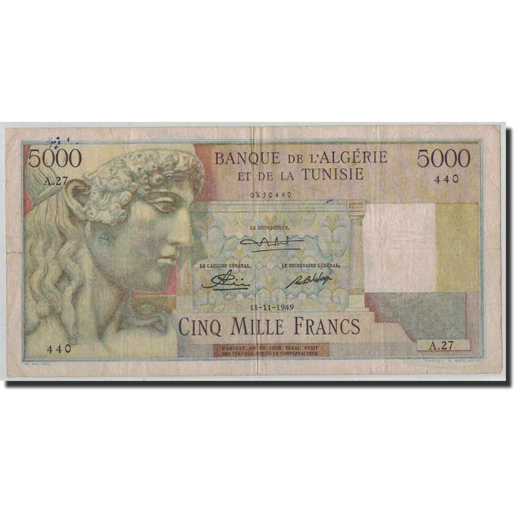 Biljet, Tunisië, 5000 Francs, 1949, 1949-11-18, KM:27, TB
