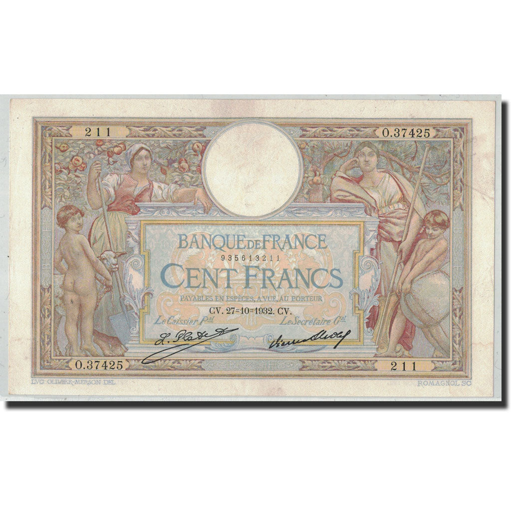 France, 100 Francs Luc Olivier Merson, 1932-10-27, AU(55-58), Fayette:24.11, KM: