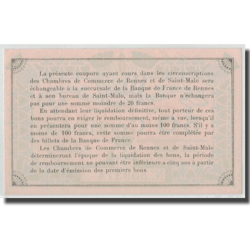 Francia, Rennes et Saint-Malo, 50 Centimes, 1915, SPL, Pirot:105-1