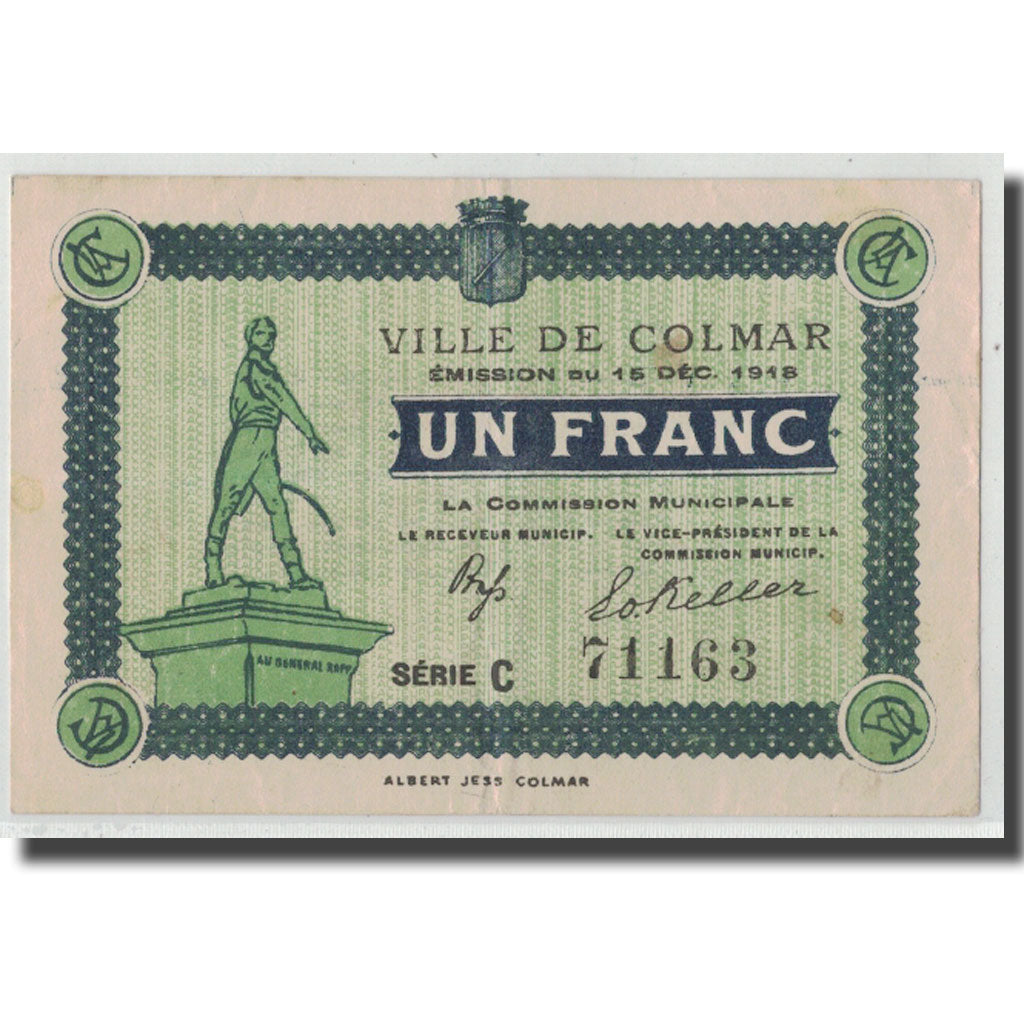 France, Colmar, 1 Franc, 1918, EF(40-45), Pirot:68-69