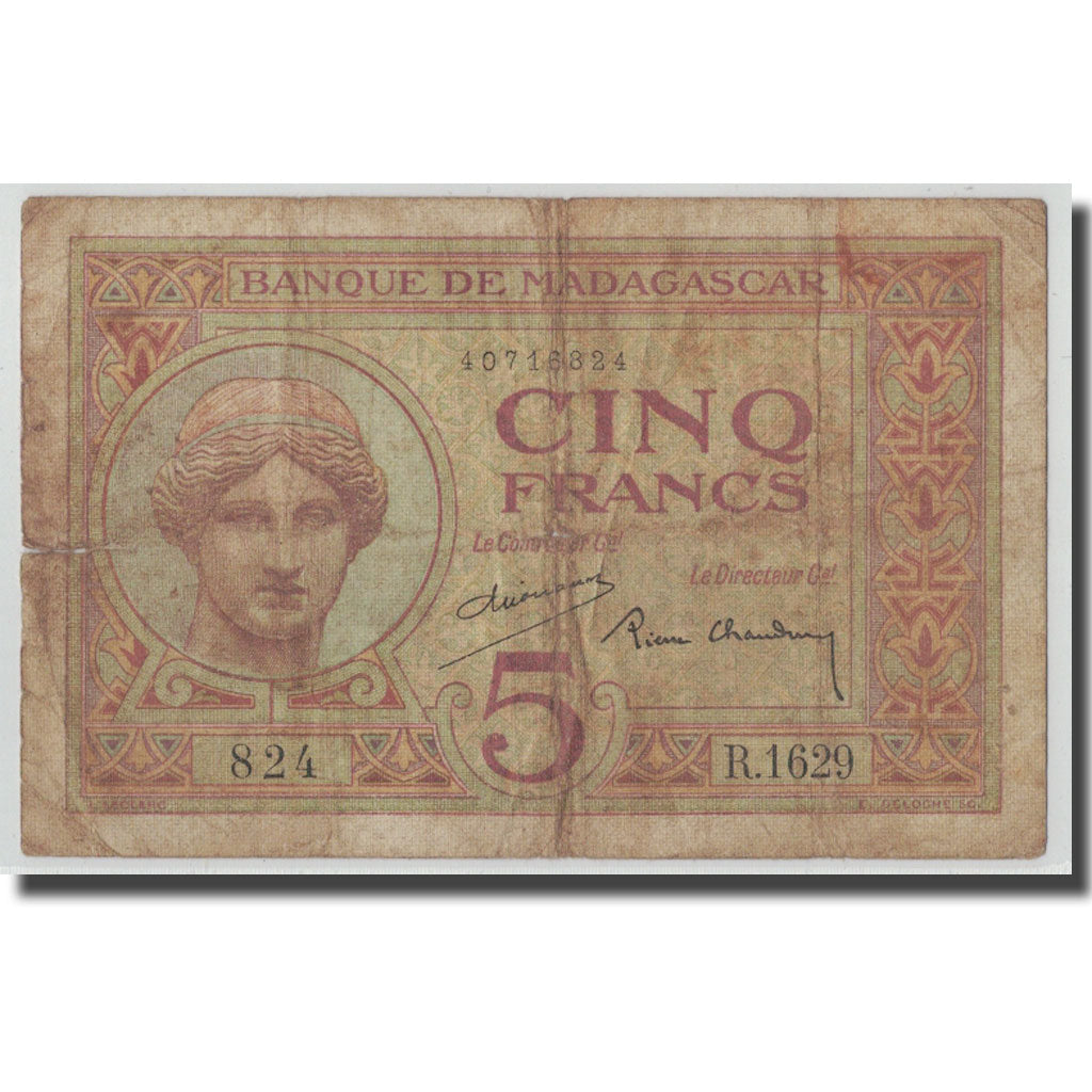 Banknote, Madagascar, 5 Francs, KM:35, F(12-15)