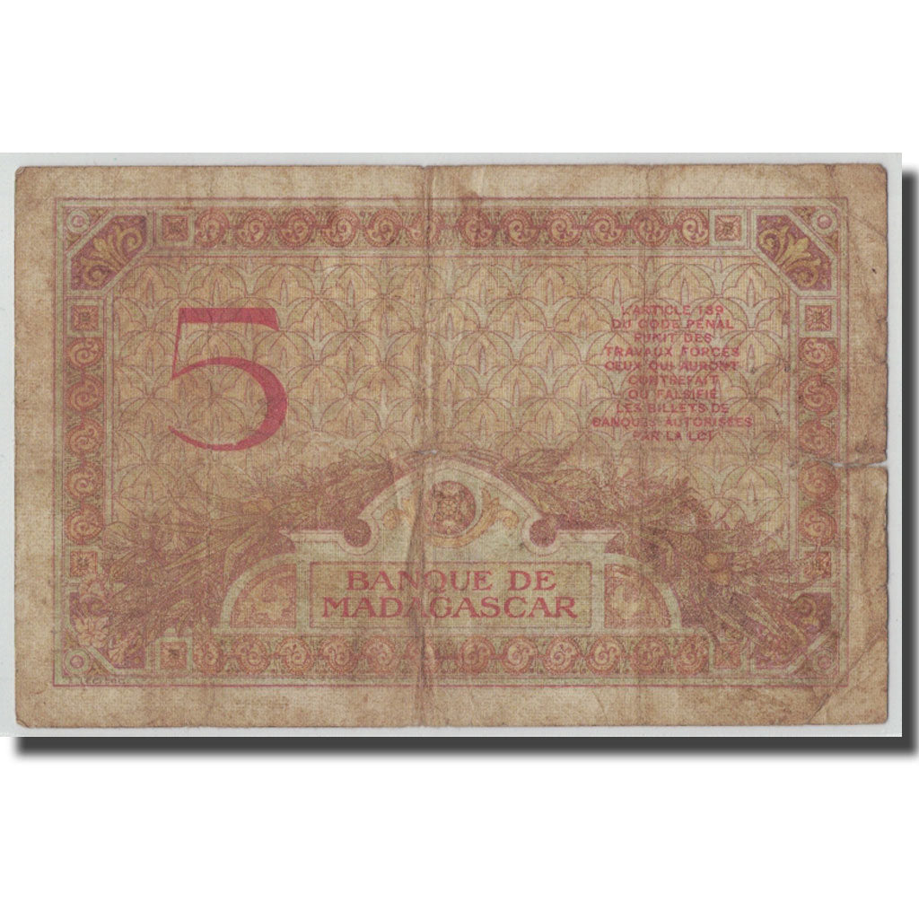 Banknote, Madagascar, 5 Francs, KM:35, F(12-15)