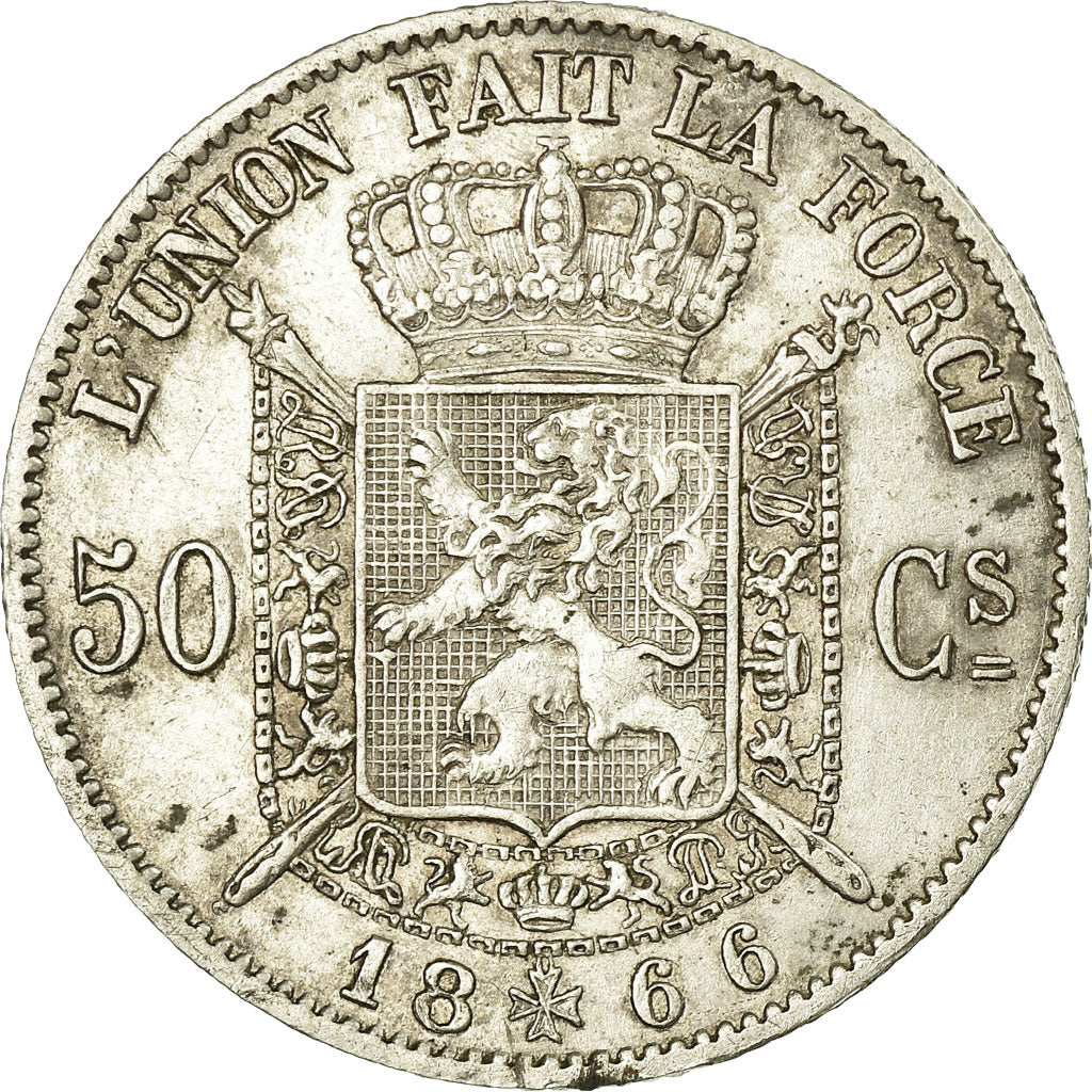 Belgium, Leopold II, 50 Centimes, 1866, Silver, AU(55-58)