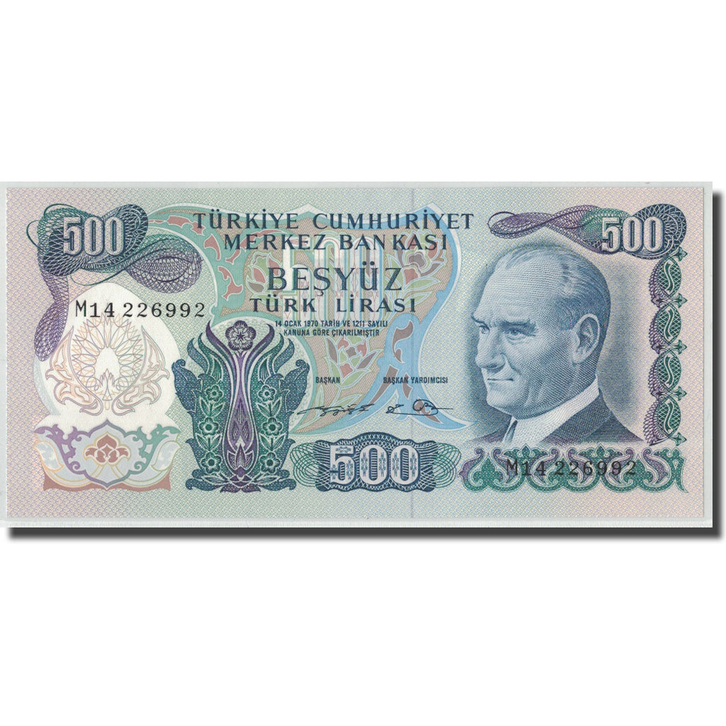 Banknote, Turkey, 500 Lira, L.1970, 1970-01-26, KM:190, UNC(65-70)