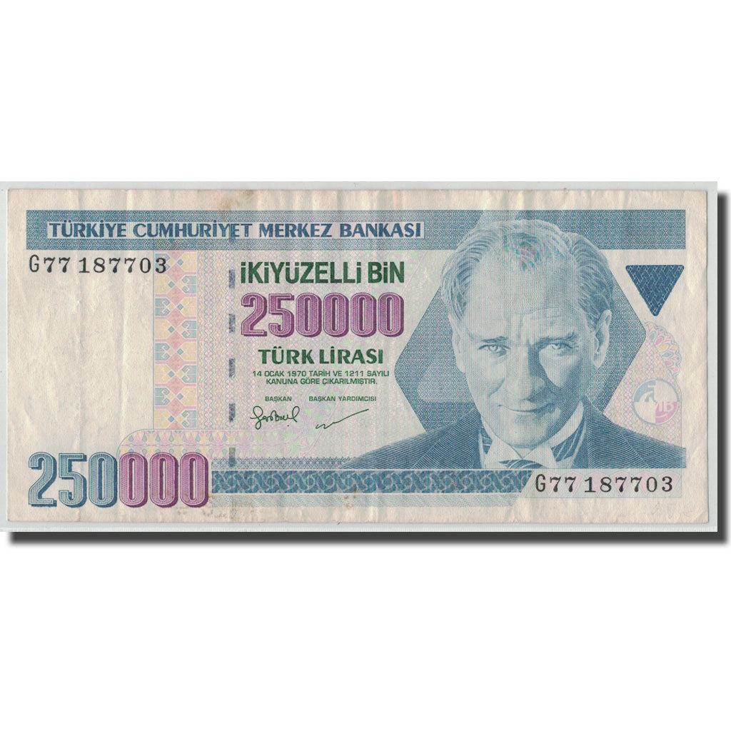 Banknote, Turkey, 250,000 Lira, L.1970 (1988), 1970-01-26, KM:211, VF(20-25)