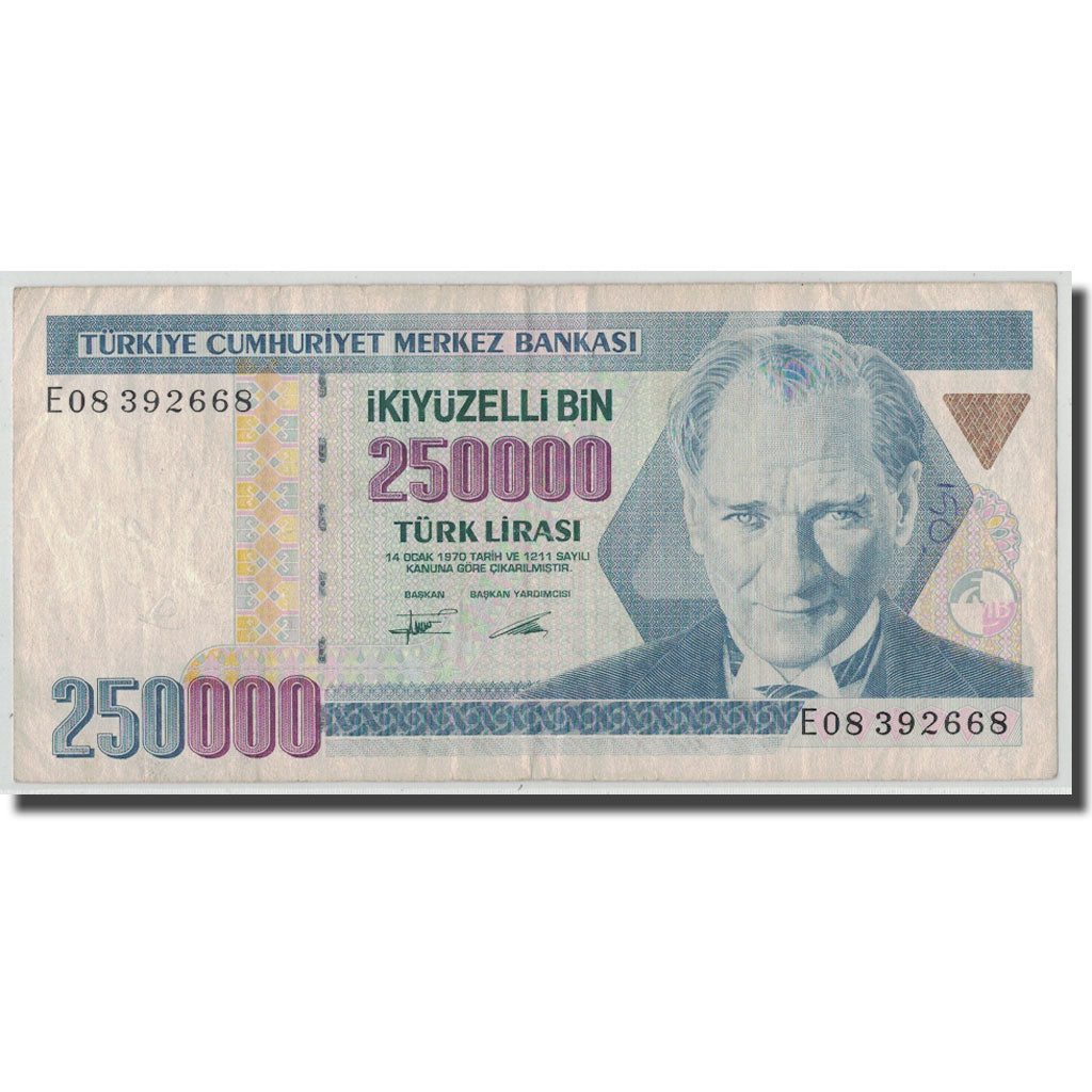 Banknote, Turkey, 250,000 Lira, L.1970 (1992), 1970-01-26, KM:207, VF(20-25)