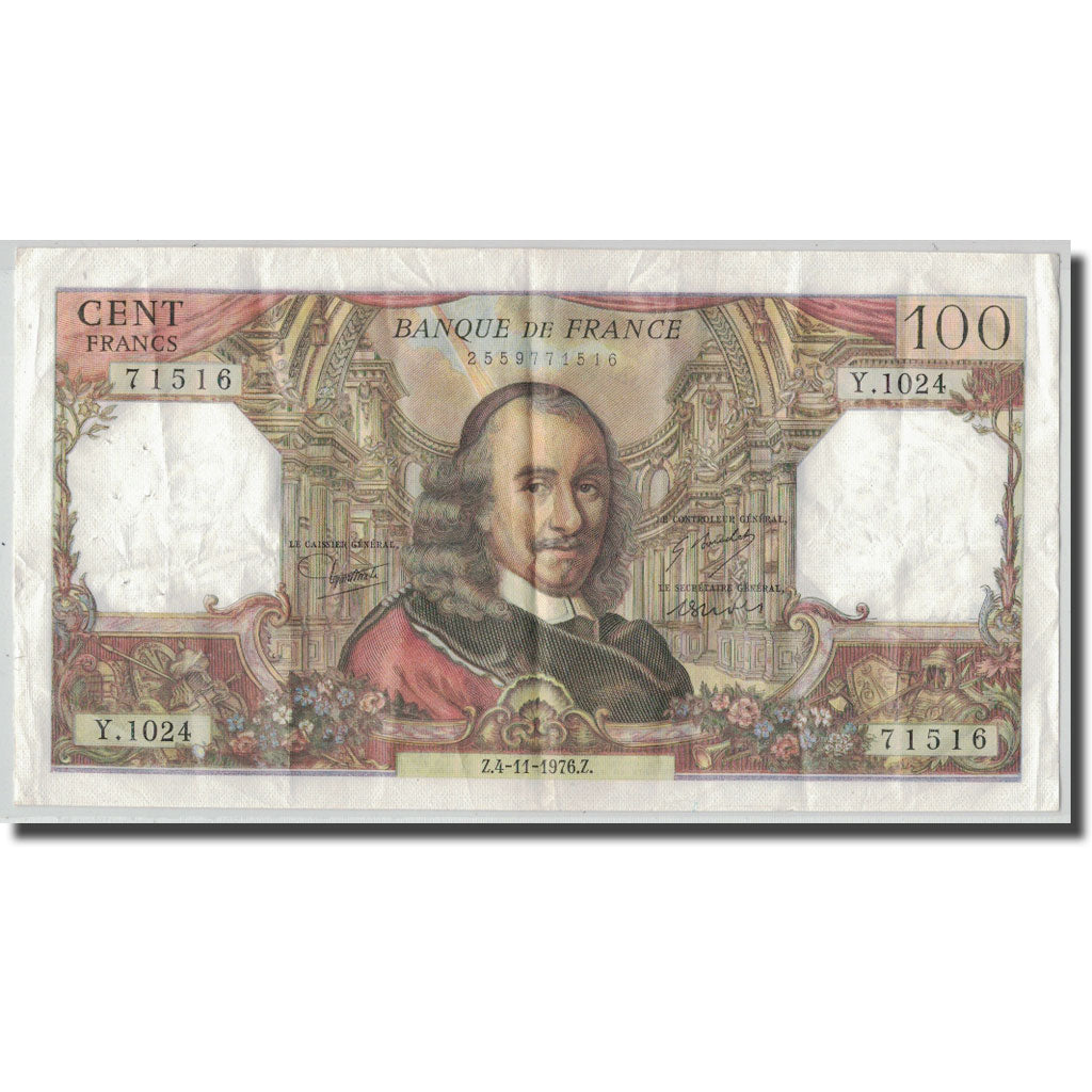 France, 100 Francs Corneille, 1976-11-04, TB+, Fayette:65.55, KM:149f