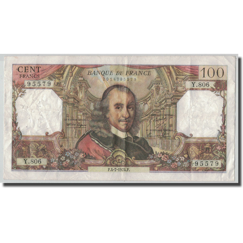 Francia, 100 Francs Corneille, 1974-07-04, MB+, Fayette:65.46, KM:149d
