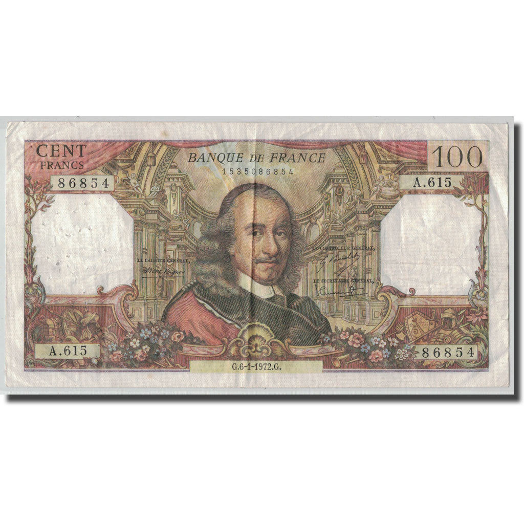 France, 100 Francs Corneille, 1972-01-06, VF(20-25), Fayette:65.38, KM:149d