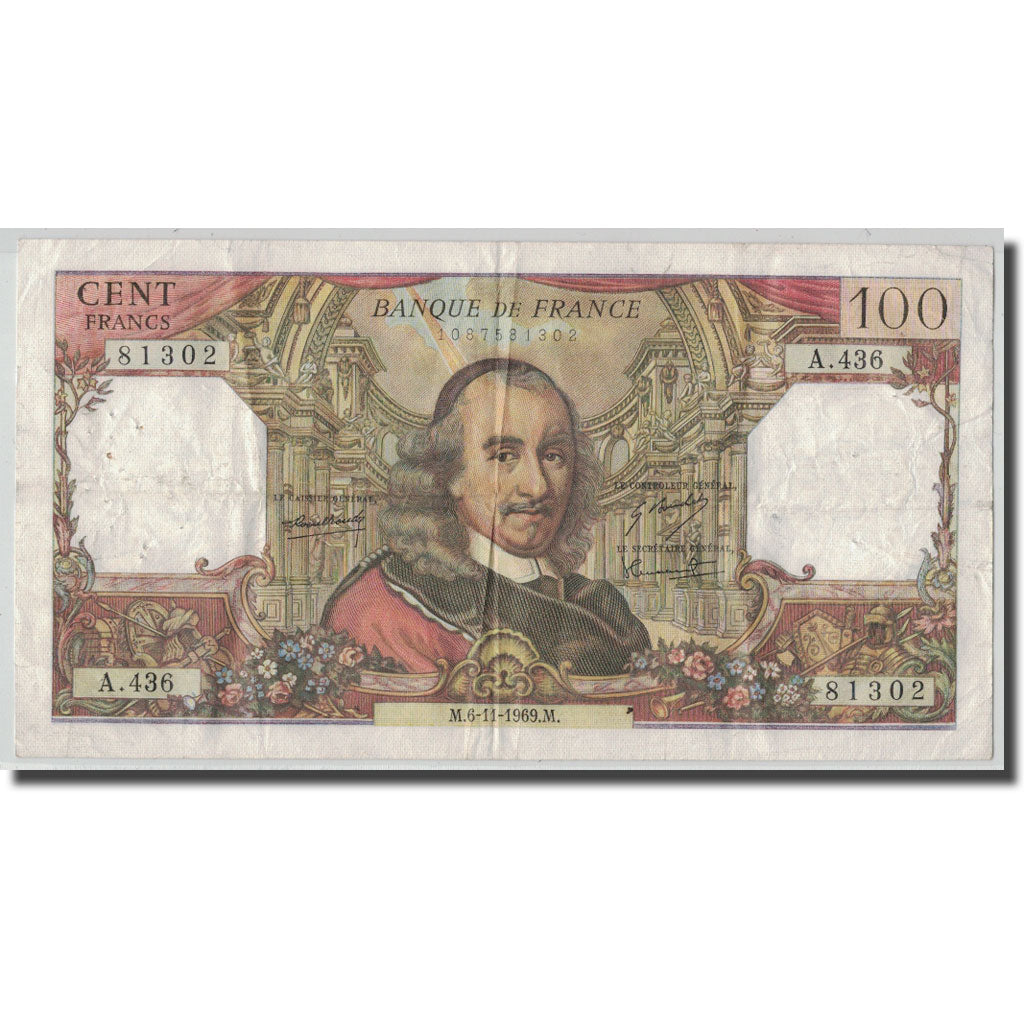 France, 100 Francs Corneille, 1969-11-06, VF(30-35), Fayette:65.28, KM:149c