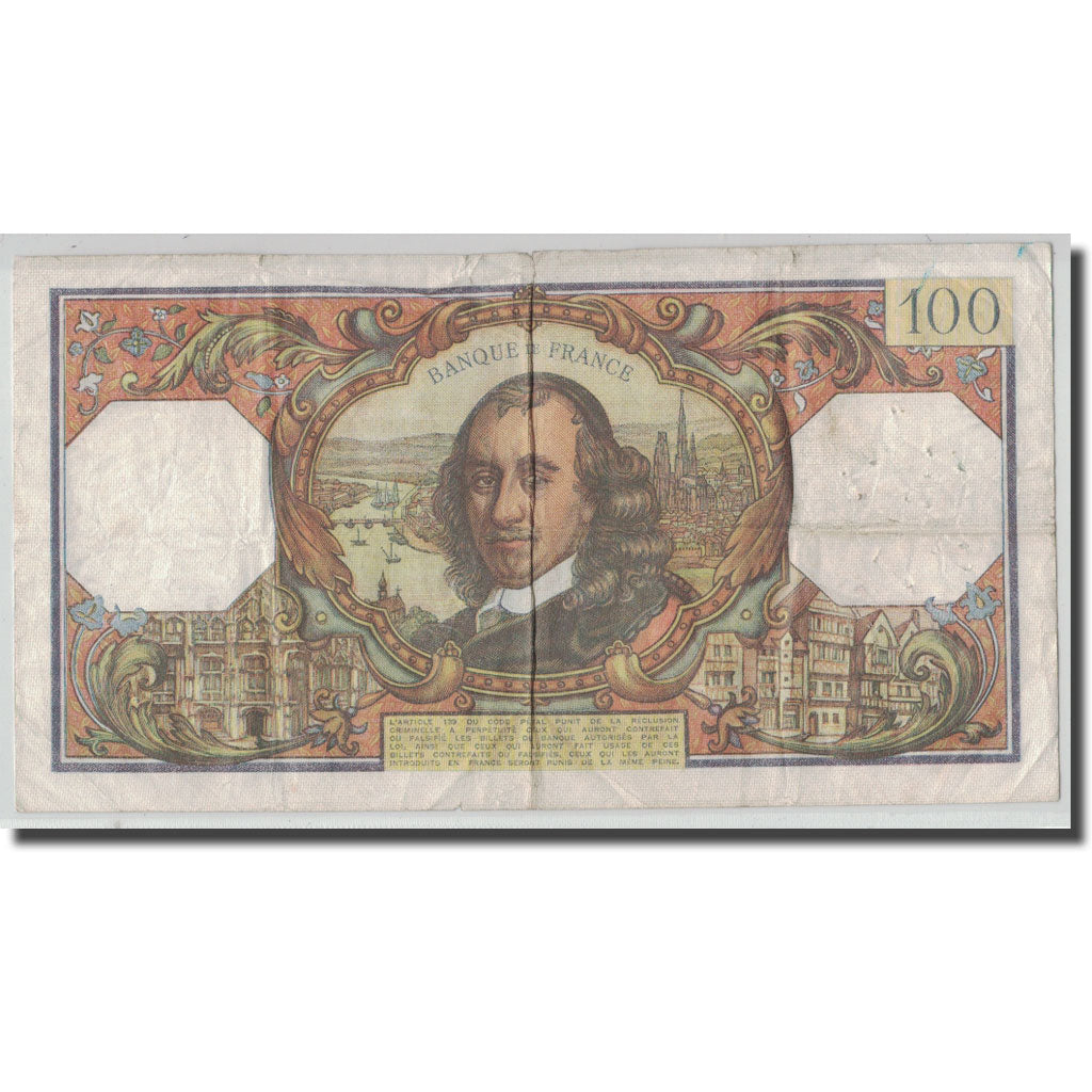 France, 100 Francs Corneille, 1969-01-02, VF(20-25), Fayette:65.25, KM:149c