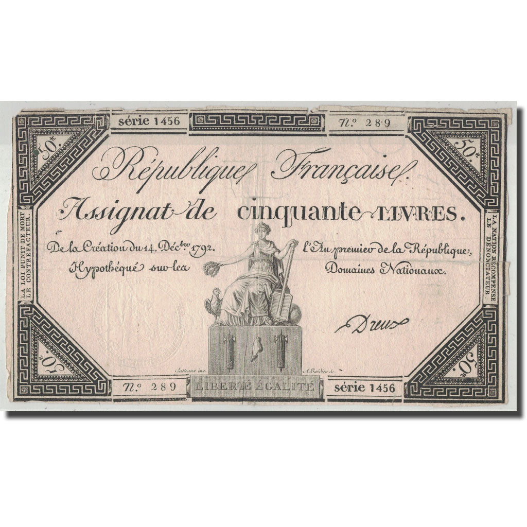Frankrijk, 50 Livres, 1792, Dreux, 1792-12-14, TB, KM:A72, Lafaurie:164