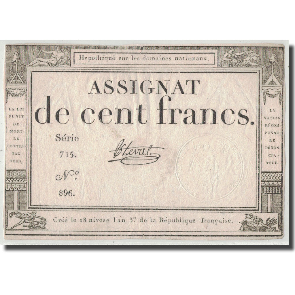 Francia, 100 Francs, 1795, Leval, 1795-01-07, BB, KM:A78, Lafaurie:173