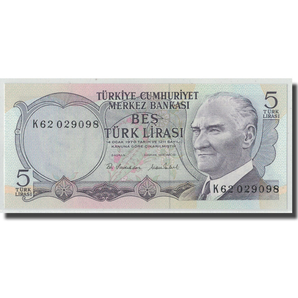 Billete, 5 Lira, L.1970, Turquía, 1970-01-14, KM:185, UNC
