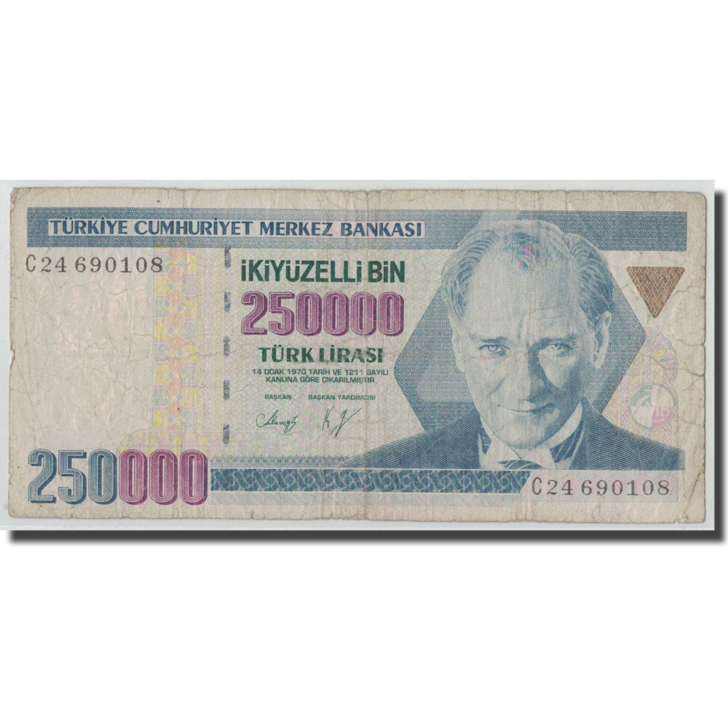 Banknote, Turkey, 250,000 Lira, L.1970, 1970-01-14, KM:207, F(12-15)
