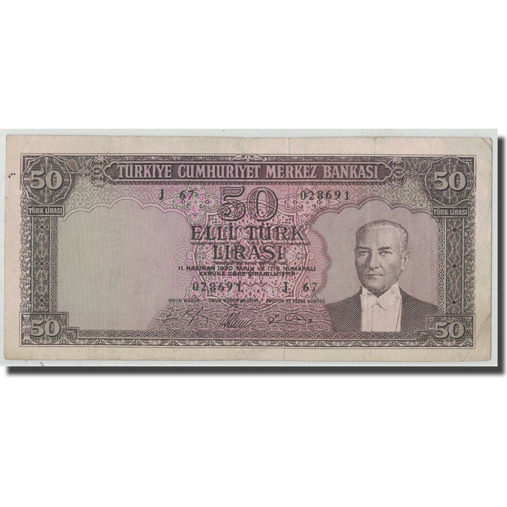 Banconote, Turchia, 50 Lira, L.1930, 1951-12-01, KM:162a, MB+