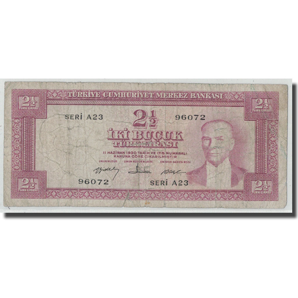 Banconote, Turchia, 2 1/2 Lira, L.1930, 1960-02-15, KM:153a, B+