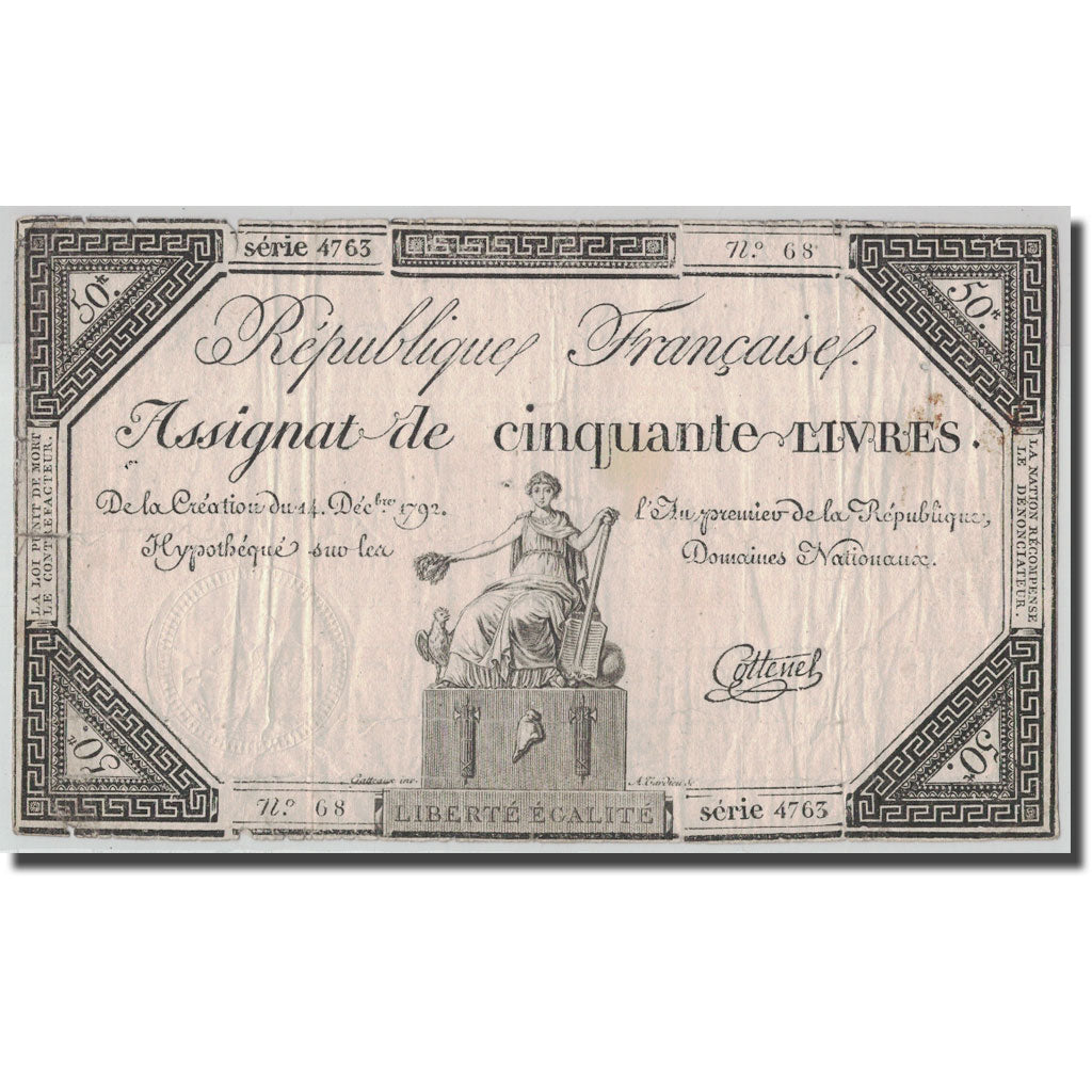 Frankreich, 50 Livres, 1792, Cottenel, 1792-12-14, S, KM:A72, Lafaurie:164