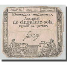 France, 50 Sols, 1792, Faussay, 1792-01-04, VF(20-25), KM:A56, Lafaurie:150