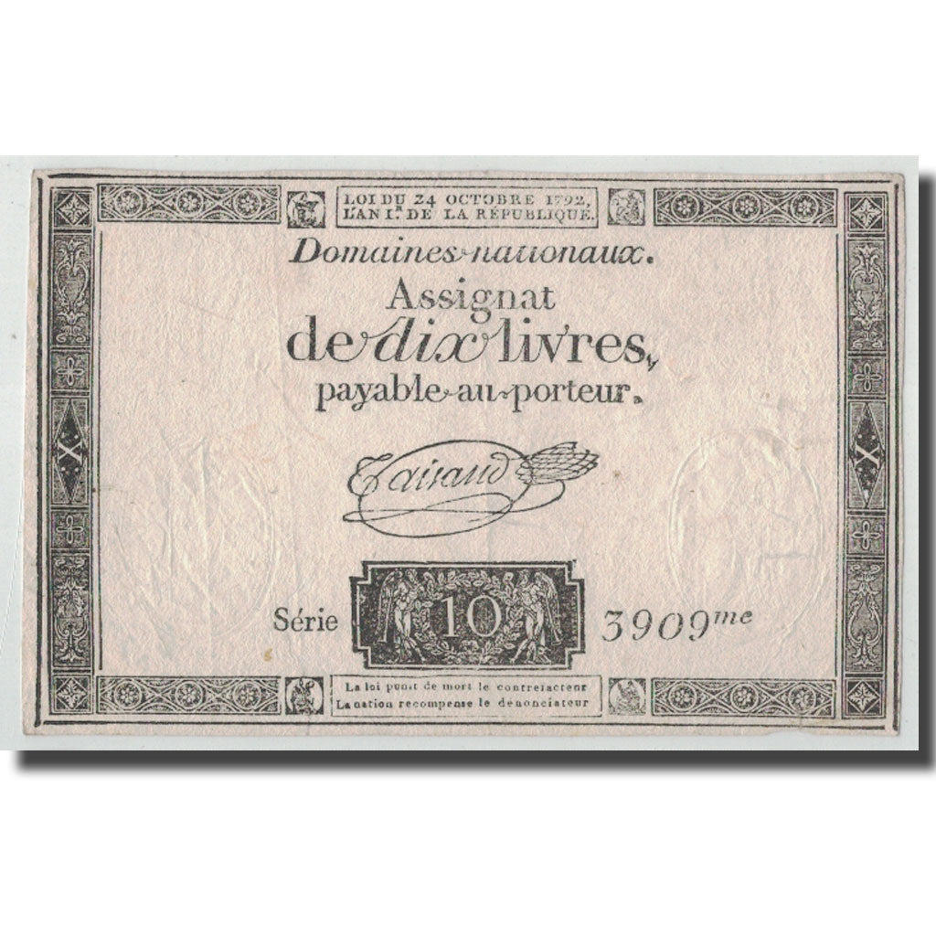 France, 10 Livres, 1792, Taisaud, 1792-10-24, VF(30-35), KM:A66a, Lafaurie:161a
