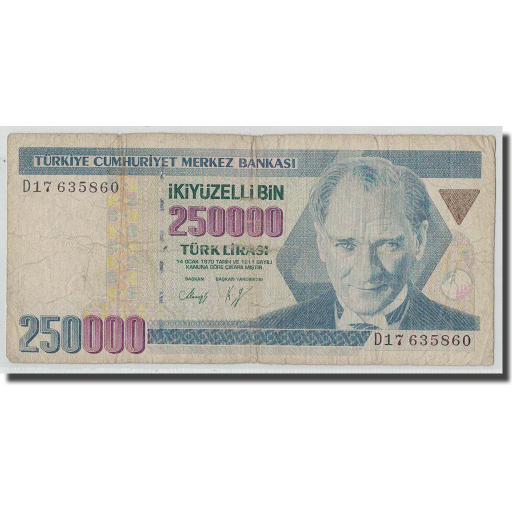 Banknot, Turcja, 250,000 Lira, L.1970, 1970-01-14, KM:207, VG(8-10)