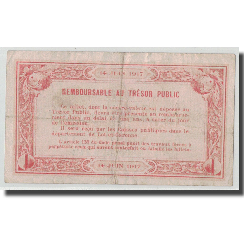France, Agen, 1 Franc, 1917, EF(40-45), Pirot:2-14
