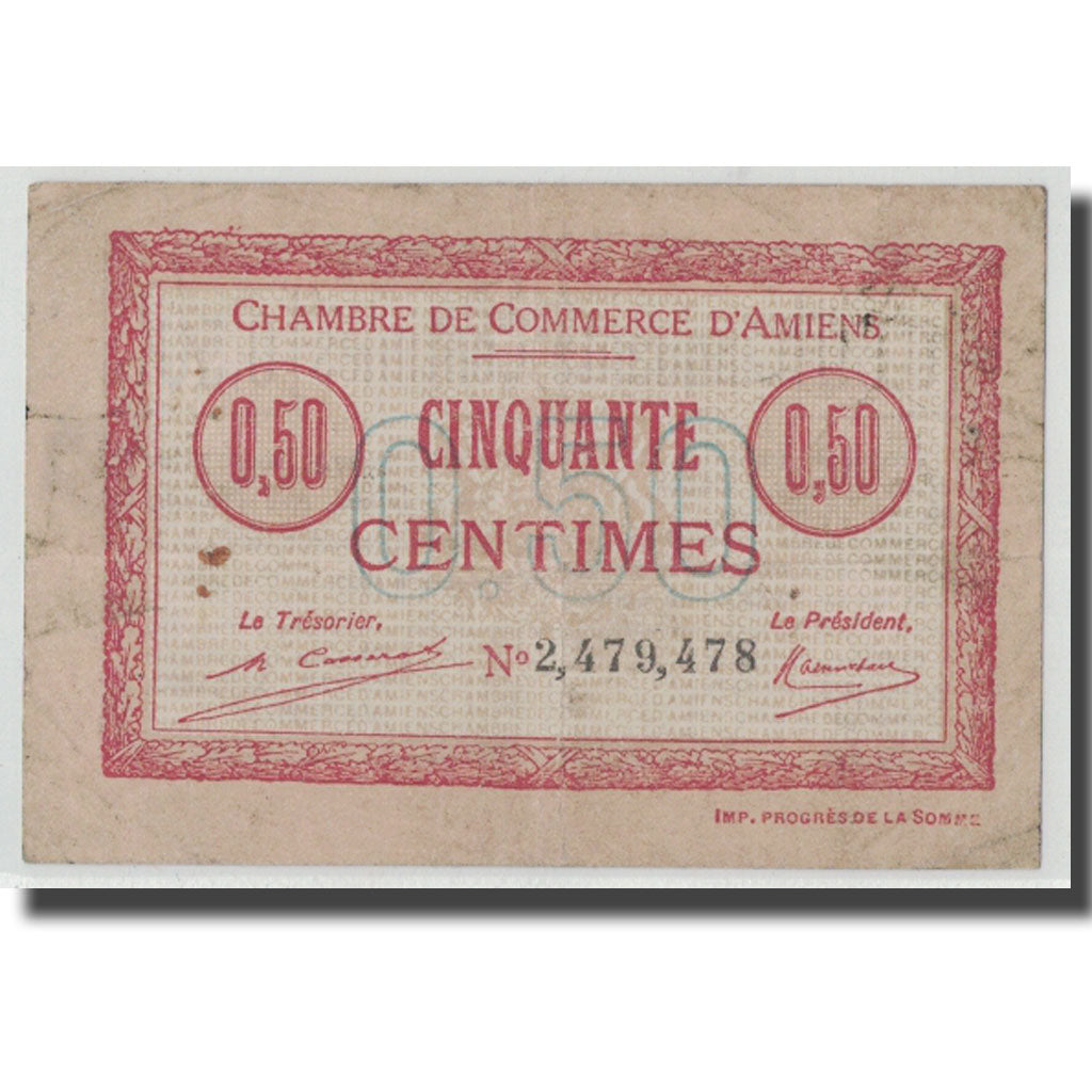 France, Amiens, 50 Centimes, 1920, EF(40-45), Pirot:7-49