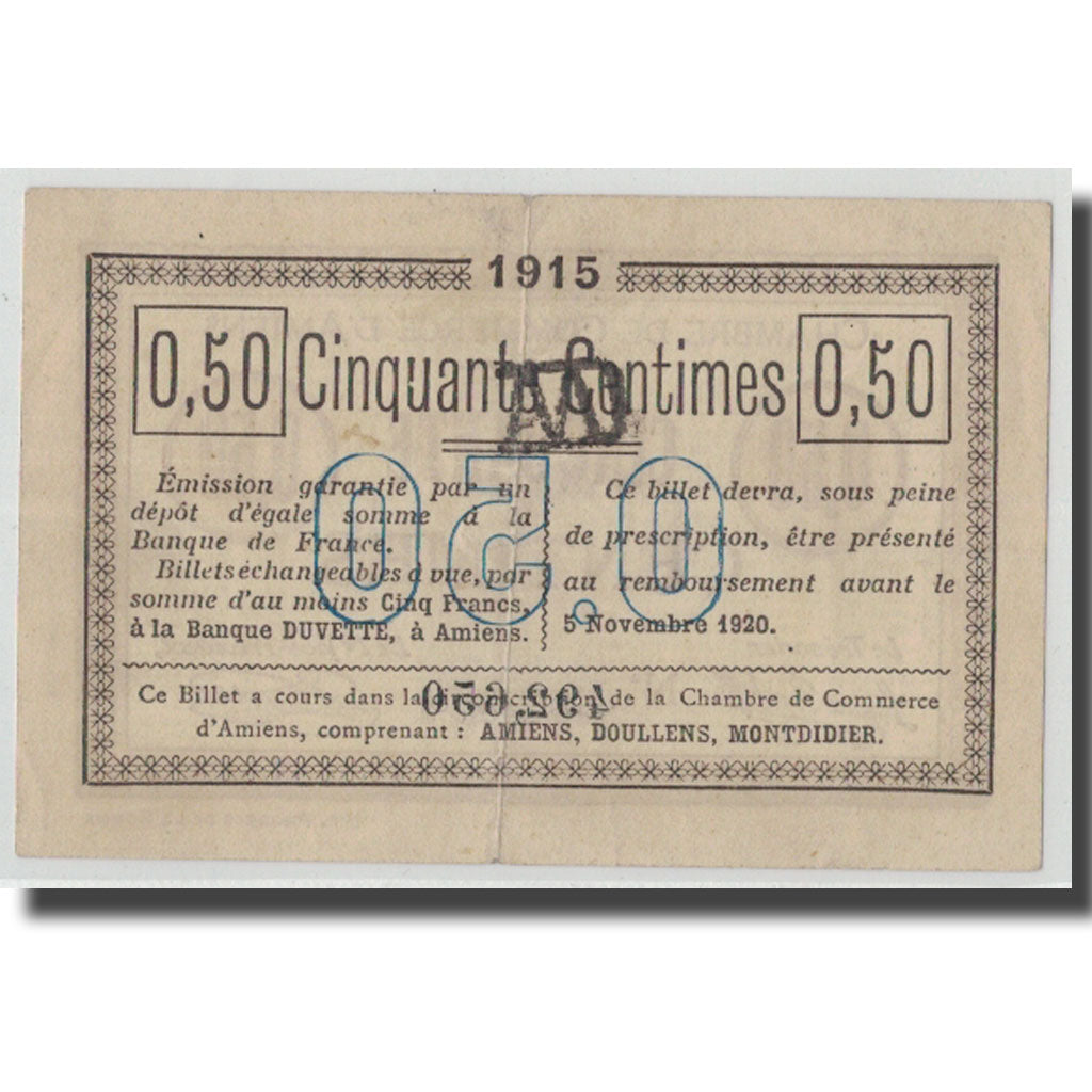 Francia, Amiens, 50 Centimes, 1915, BB, Pirot:7-26