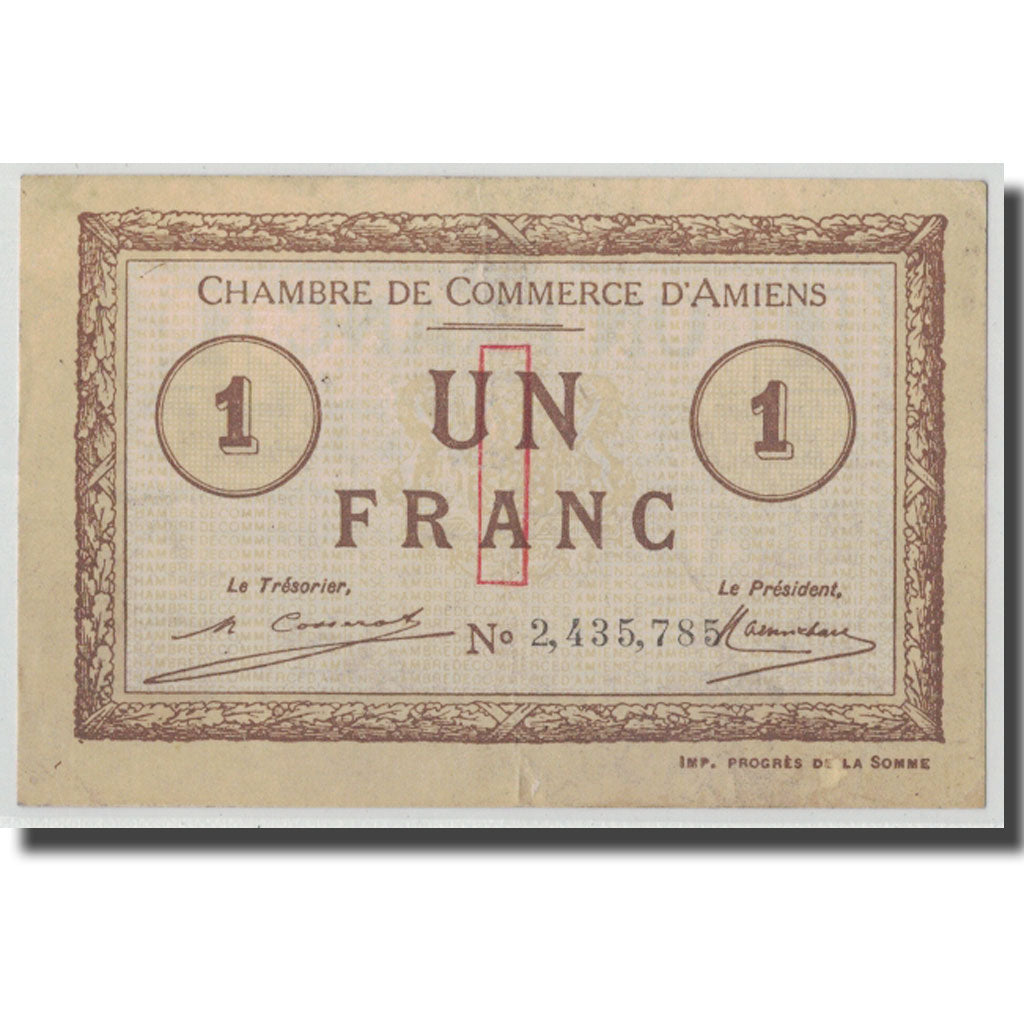 France, Amiens, 1 Franc, 1920, EF(40-45), Pirot:7-51