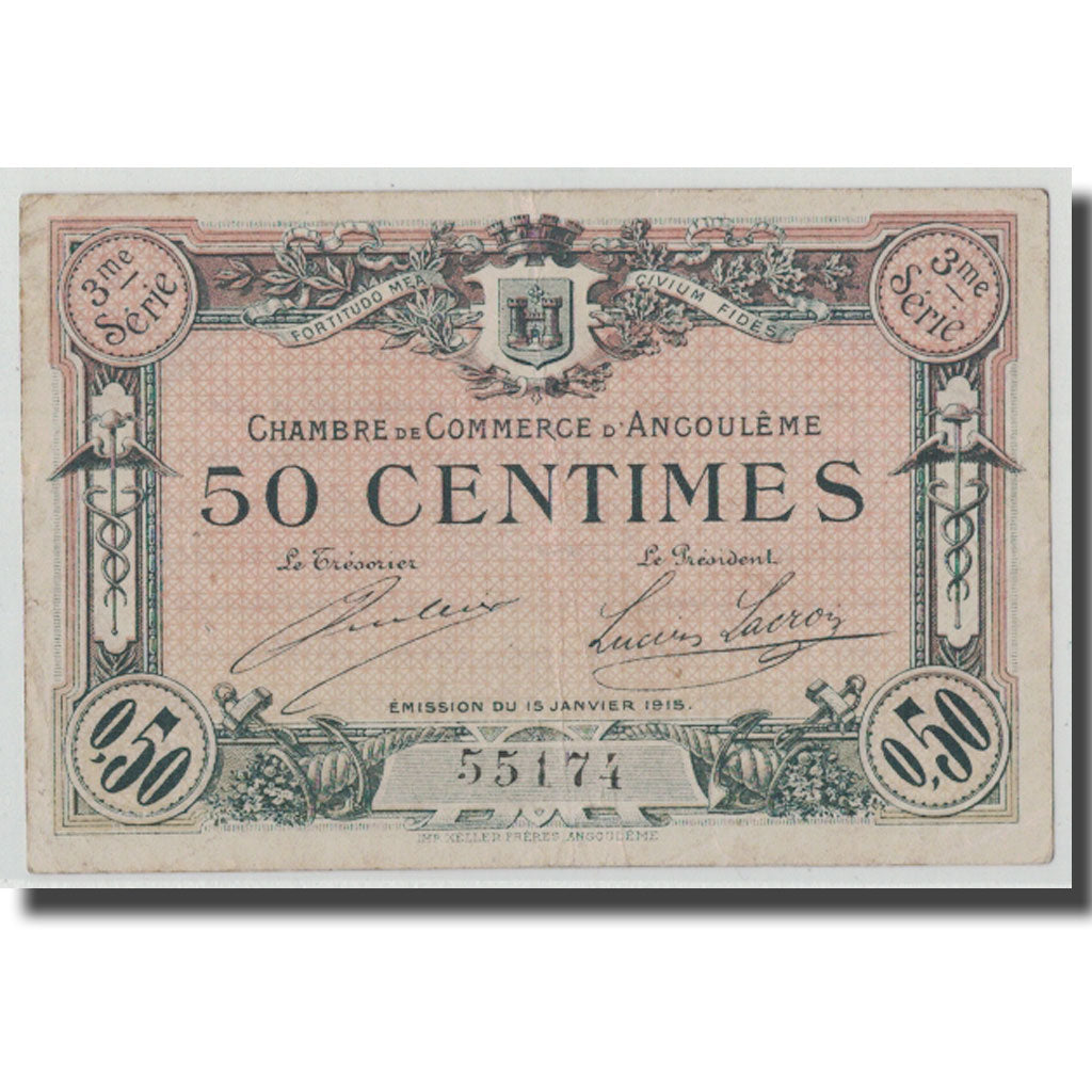 France, Angoulême, 50 Centimes, 1915, EF(40-45), Pirot:9.2