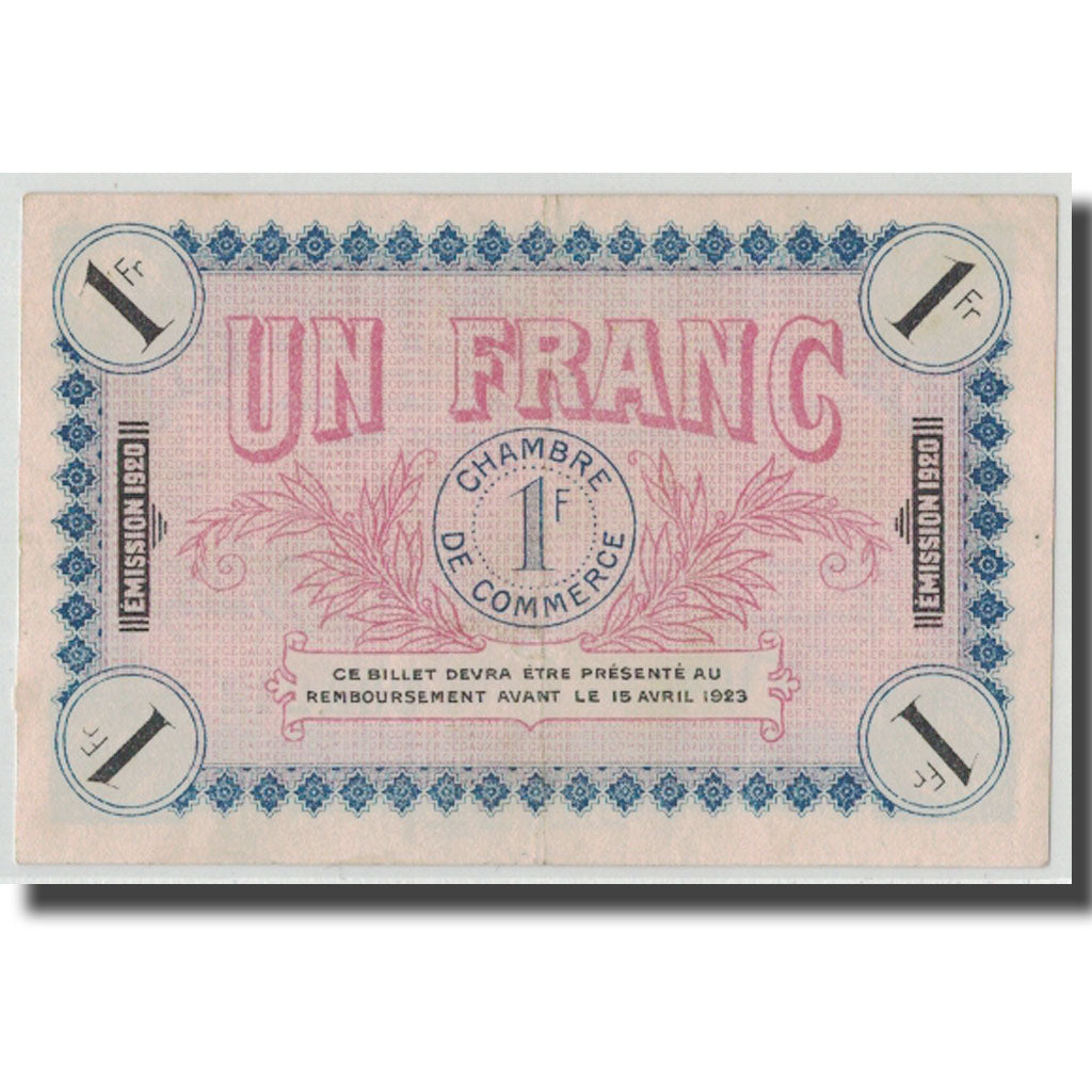 France, Auxerre, 1 Franc, 1920, AU(55-58), Pirot:17-19