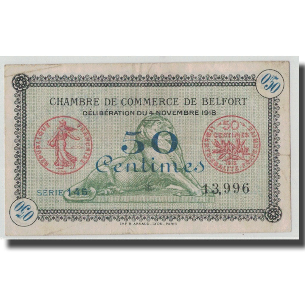 Francja, Belfort, 50 Centimes, 1918, EF(40-45), Pirot:23-41